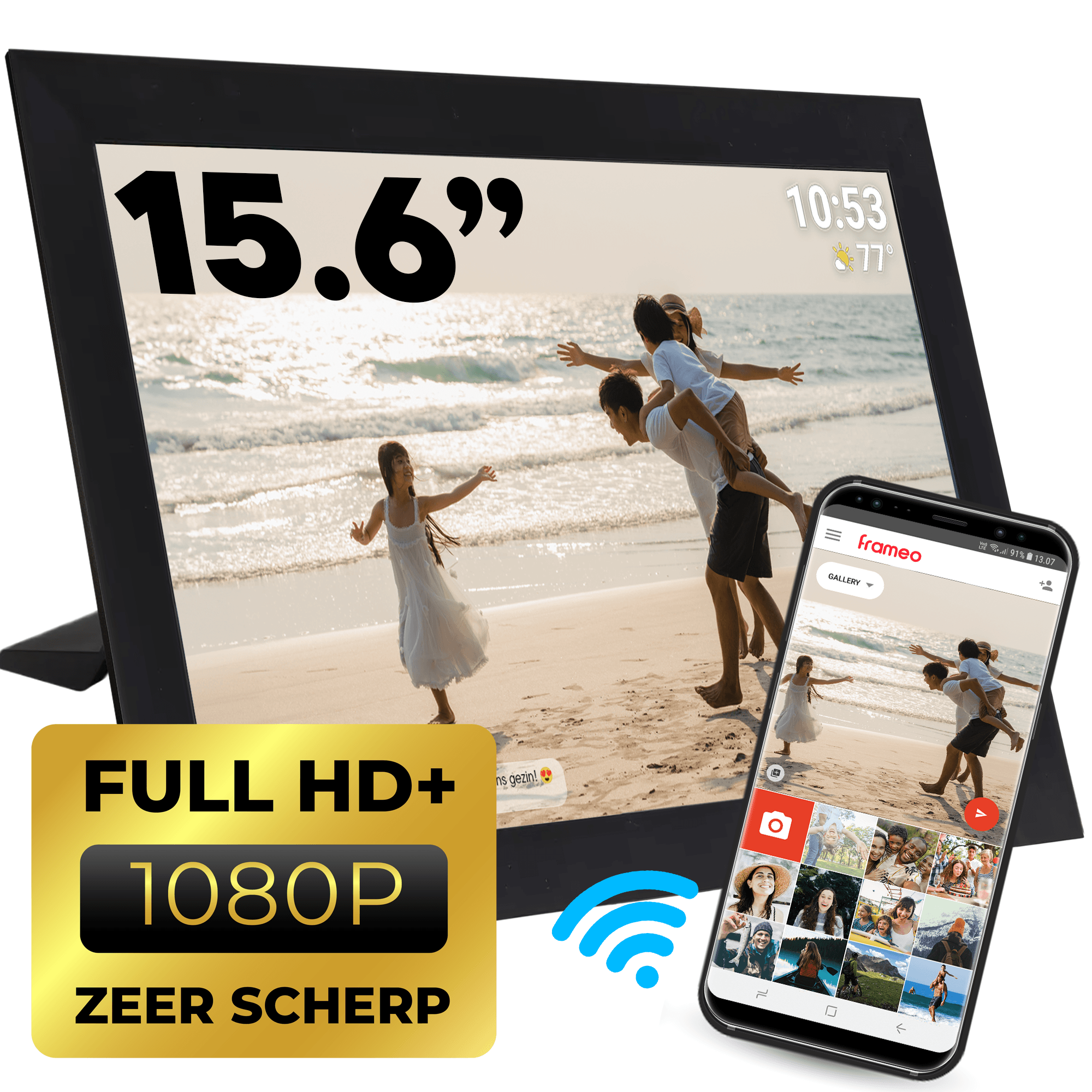 Denver PFF1501B 15.6 inch Digital Photo Frame - Full HD, Frameo App, WiFi, 16GB, IPS Touchscreen - Black