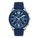 Ben Sherman Sheffield blauwe wijzerplaat blauwe siliconen band quartz chronograaf horloge voor mannen, mineraal glas, 3 ATM, 44 mm kast