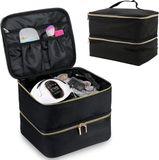 Goodivery Nagellakopbergtas, double-layer nail polish bag, organizer for 30 bottles and nail dryer, portable cosmetic bag for gel nail kits and nail design, accessories, black