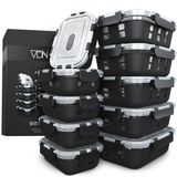 VDN Glazen Meal Prep Bakjes met Silicone Sleeve – 10 Delige Set Vershoudbakjes van Borosilicaatglas – Luchtdicht & BPA Vrij – Magnetron met Ventiel, Oven, Vriezer & Vaatwasser Bestendig – 5x1040ML & 5x370ML