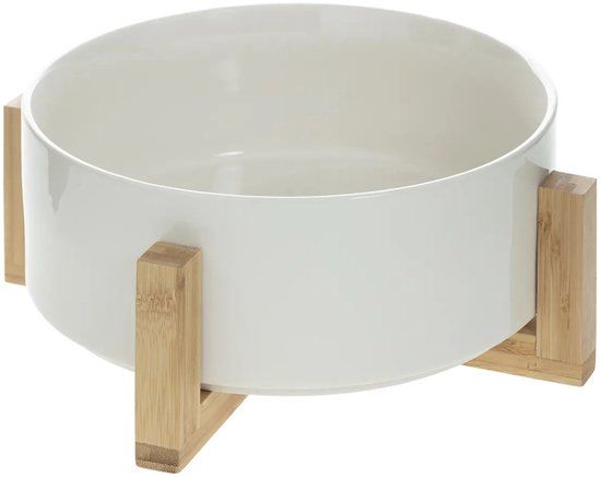 5Five Fruit / Salade / Broodjes schaal - keramiek/bamboe - D23 x H11 cm - wit