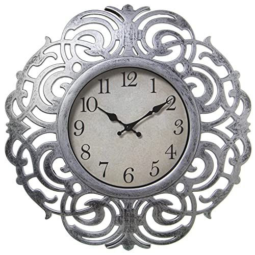 DRW Ronde wandklok, hars, verzilverd, 45 x 6 cm