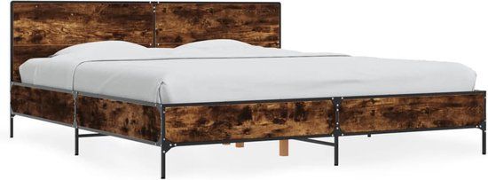 vidaXL Bedframe - Bewerkt Hout & Metaal - Gerookt Eikenkleurig - 180x200 cm