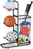 Relaxdays Ballenrek - 3 afneembare balhouders en mand - Voetbal - Zwart