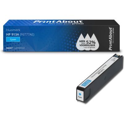 PrintAbout Huismerk 913A (F6T77AE) Cyaan Inktcartridge | Compatibel met HP
