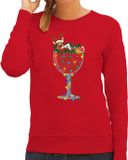 Bellatio Decorations Foute Kersttrui/sweater voor dames - cocktailglas met Rudolf - rood - kerstcadeau XS