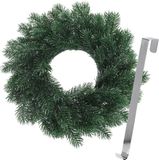 Merkloos Kerstkrans 35 cm - blauwgroen - met zilveren hanger/ophanghaak - kerstversiering