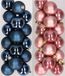 Decoris Kerstversiering 32x stuks kunststof kerstballen mix van donkerblauw en oudroze 4 cm