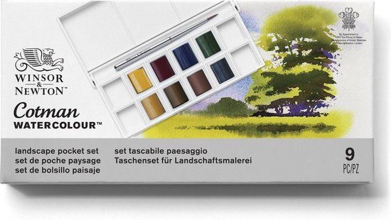 Winsor & Newton Cotman Aquarelverf Set Landscape Pocket – 8 halve Watercolour napjes met reispenseel