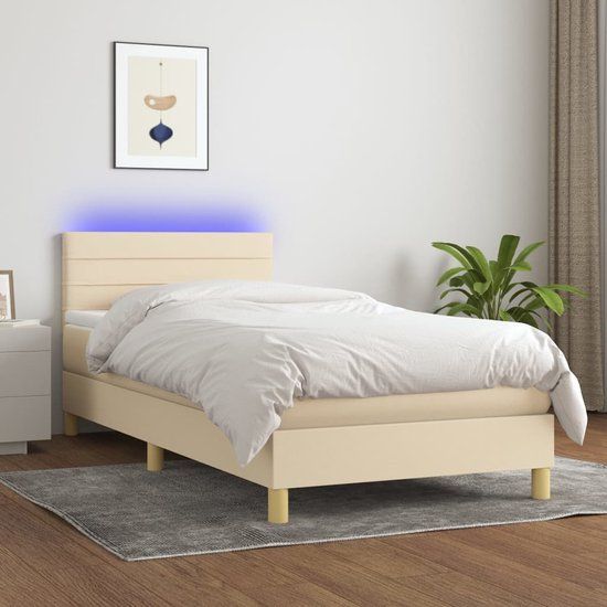 vidaXL Boxspring met Matras en LED Crèmekleurig 80x200 cm Stof