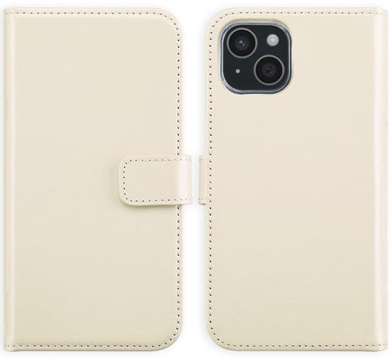 Selencia Echt Leren Bookcase voor de Apple iPhone 15 - Greige