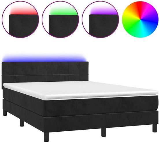 vidaXL Boxspring met matras en LED fluweel zwart 140x190 cm