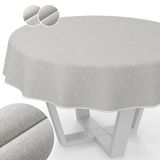 Lurex Tafelzeil, afwasbaar tafellaken van Teflon gecoat, onderhoudsvriendelijk, lotuseffect, vuil- en waterafstotend, NATA-bladeren, rond, 140 cm, met zoom (omzoomd), zilver
