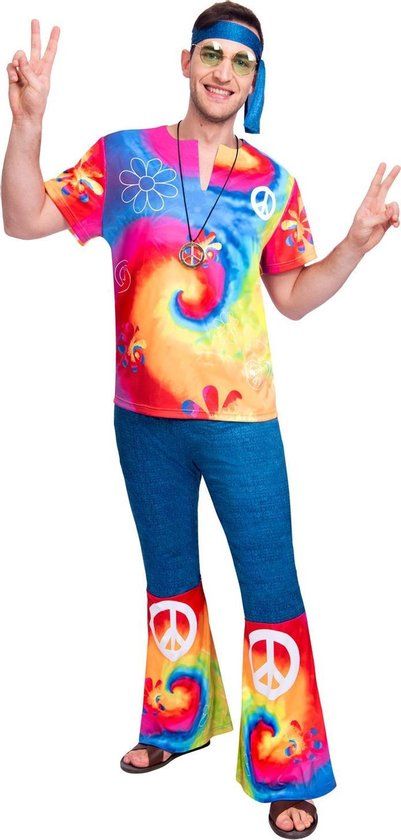 Amscan 60's Flowerpower Verkleedkostuum Heren XL - Polyester - Multicolor