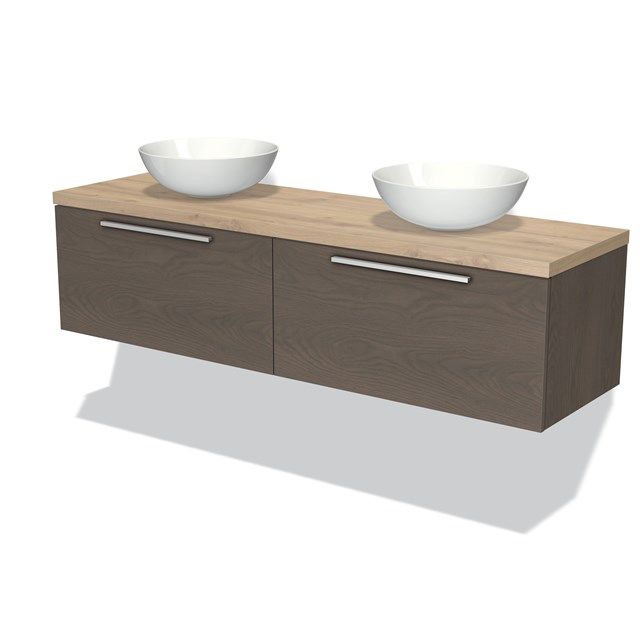 Maxaro Badkamermeubel Modulo Plato 160cm Donkerbruin Eiken 2 Lades Vlak Lichtbruin Eiken Blad