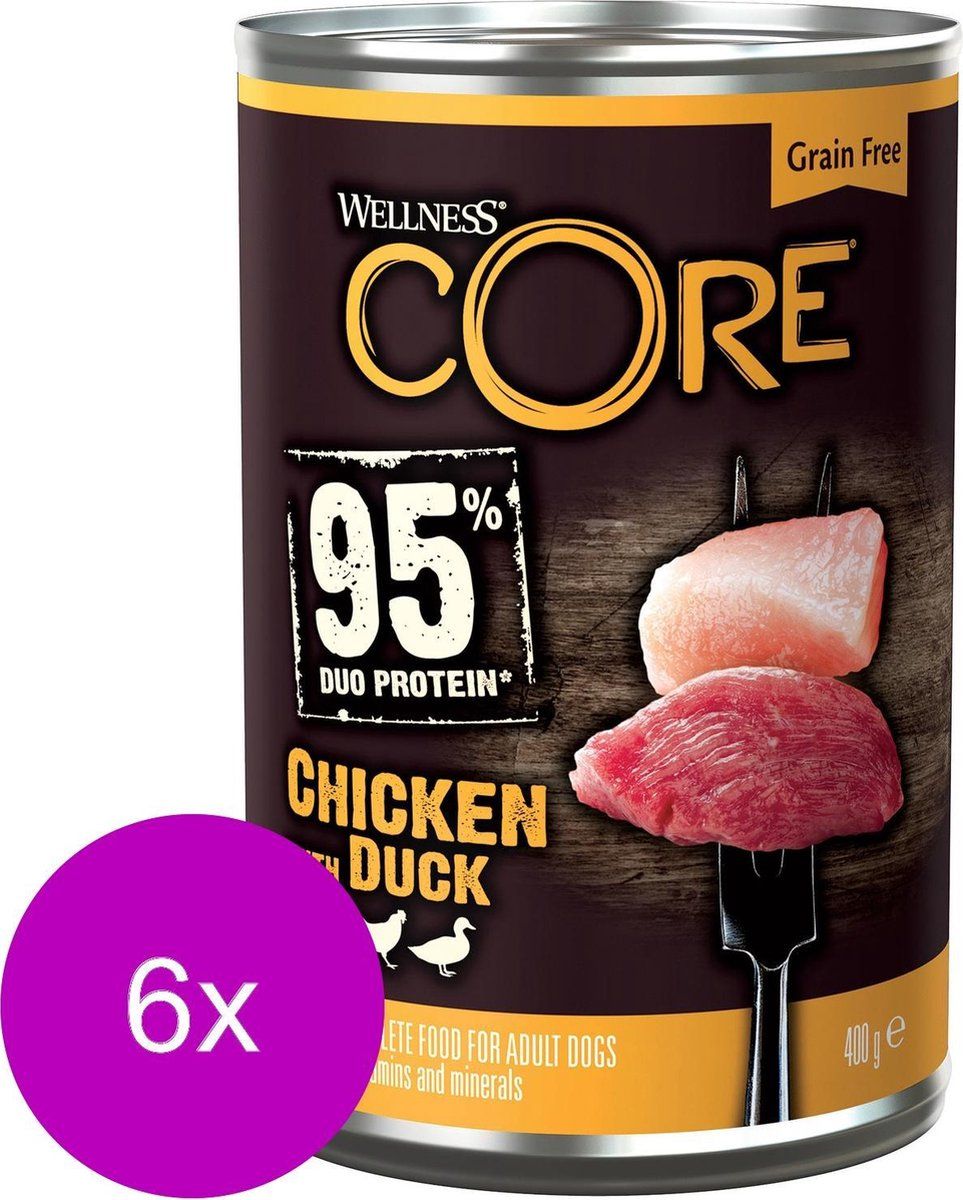 Wellness Core Grain Free 95 400 g - Hondenvoer - 6 x Kip&Eend&Wortel