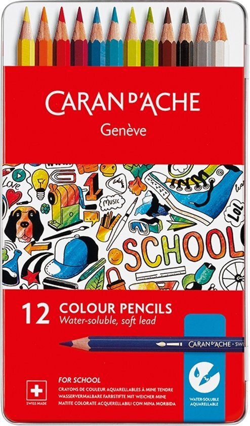 Caran d'Ache School Line Kleurpotloden Wateroplosbaar 12st metalen doos