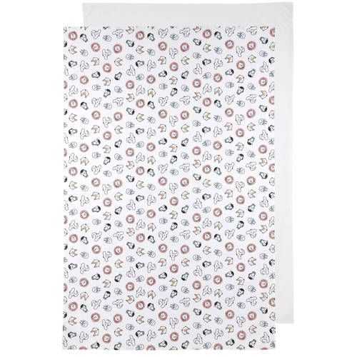Meyco baby ledikantlaken Animal/Uni - set van 2 - 100x150 cm - wit/multi
