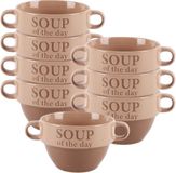 Bellatio Design Soepkommen - 8x - 500 ml - Soup of the day - keramiek - D12 x H8 cm - terra/beige - Stapelbaar
