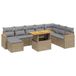 VidaXL 9-delige Loungeset met kussens, poly rotan, acacia, beige
