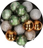 Atmosphera Feeric Christmas Kerstballen - 15x stuks - champagne/groen/oker - 5 cm - kunststof