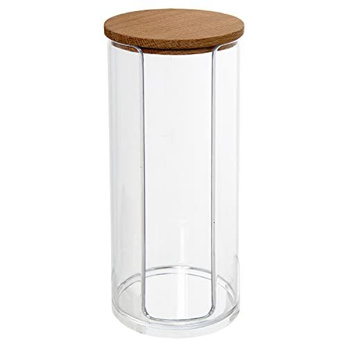 DRW Organizer van acryl en hout voor katoenen schijven, transparant, natuurlijk, 6 x 17 cm
