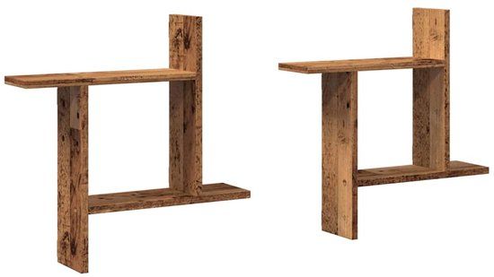 vidaXL Wandschappen - 2 stuks - 50x12x50 cm - Bewerkt Hout - Oud Houtkleurig