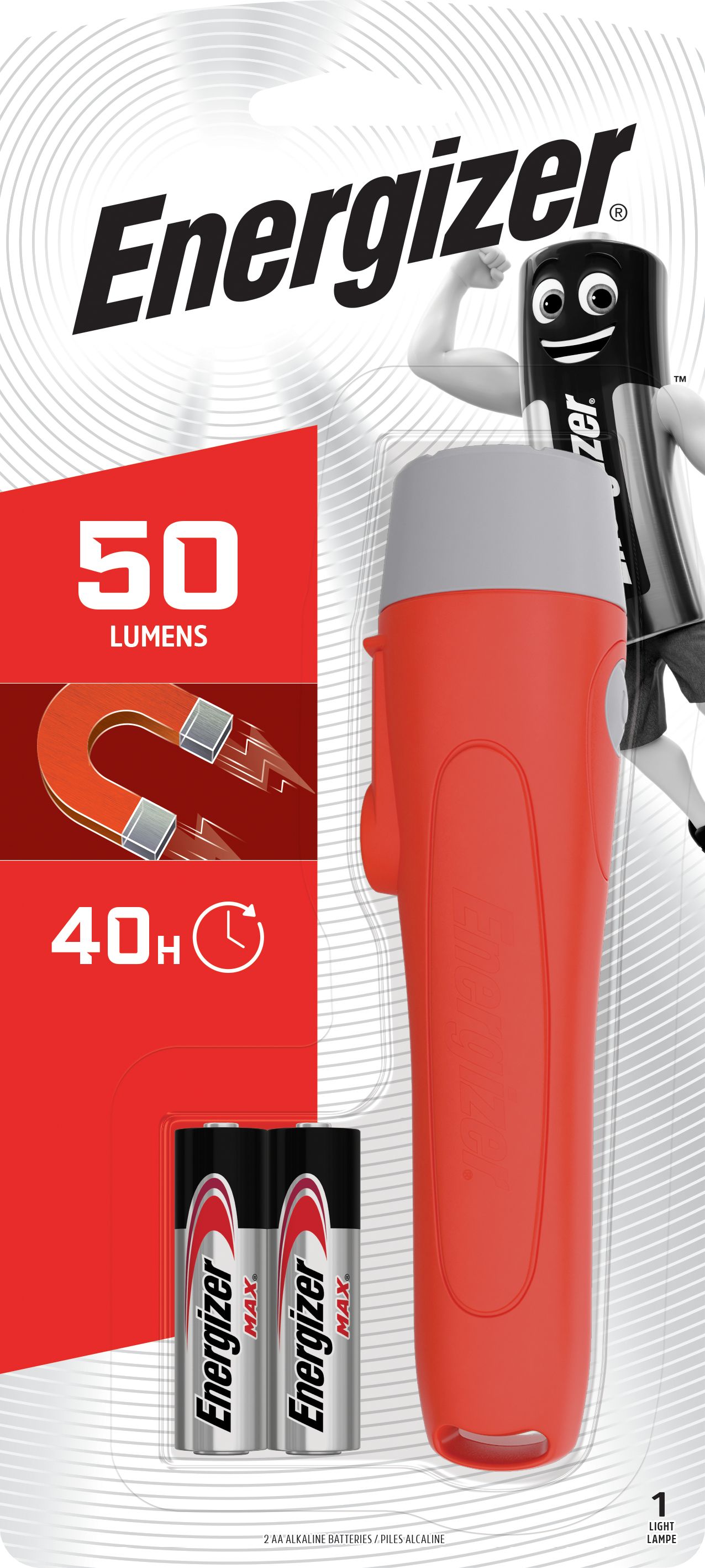 Energizer Magnet LED Torch - Black/Grey - Hand Flashlight - 1 Lamp - AA Batteries Included