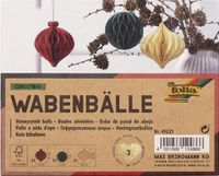 Max Bringmann KG Boules alvéolées Noël, set de 3 boules, Crème/Vert/Rouge, Papier, Diamètre 8.50 cm