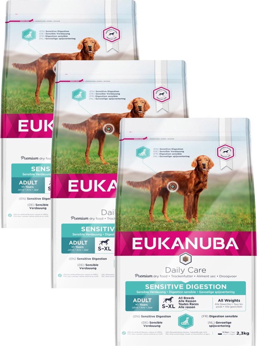 EUKANUBA Daily Care Adult Sensitive Digestion - Hondenvoer - 3 x 2.3 kg