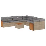 vidaXL 11-delige Tuinset met Kussens Poly Rattan Beige