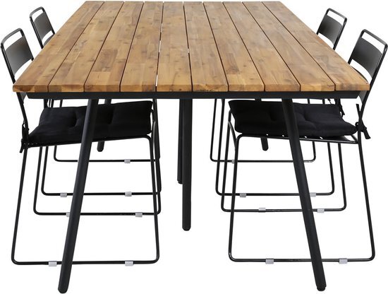 Hioshop Chan tuinmeubelset tafel 100x200cm en 4 stoel Lina zwart, naturel.