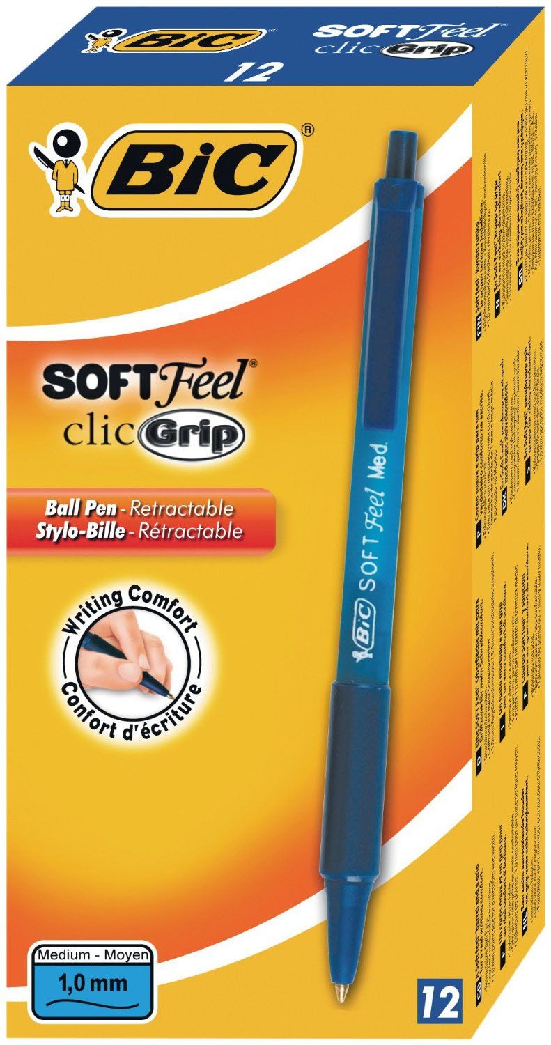 BIC Soft Feel Balpennen - Blauw - 12 Stuks - Medium Punt 1 mm