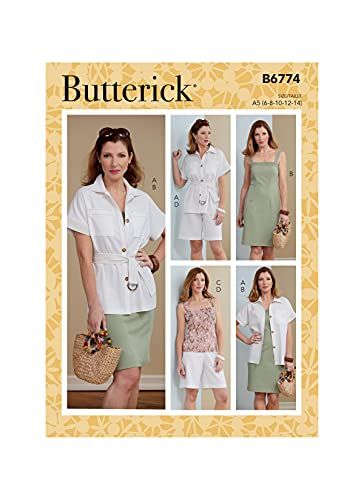 Butterick B6774A5 Misses' Jacket, Belt, Dress, Top & Shorts - White - A5 (6-8-10-12-14)