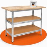 Établi 120x60x92 cm, Cadre en Métal, Étagères Réglables en Hauteur, Hêtre