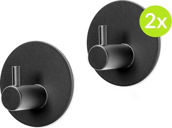 XIVADA Handdoekhaakjes Zwart - RVS - Zelfklevend - Set van 2