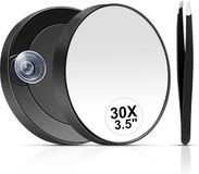 Famanu – Compacte 30x vergrootspiegel met zuignap en pincet, ideale reisspiegel voor wenkbrauwen
