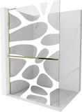 Mexen Kioto+ L paroi de douche avec étagère Walk-in 90 x 200 , blanc ondulé, or