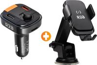 R2B Support téléphone voiture ventouse avec chargeur sans fil + transmetteur Bluetooth voiture