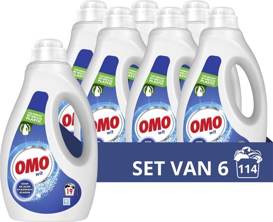 Omo Vloeibaar Wasmiddel - Wit - door en door hygi&#235;nisch schoon en niet duur - 6 x 19 wasbeurten