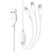 XO Design NB230 Câble de recharge 3-en-1 USB-A vers Lightning/MicroUSB/USB-C, 12W, 1m, Blanc