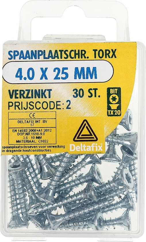 Deltafix Spaanplaatschroef platkop Torx verzinkt 4.0 x 25 mm 30 stuks