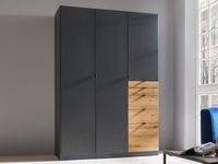 OTAMENDI Armoire 3 portes 5 tiroirs gris métal/chêne artisan