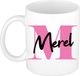 Bellatio Decorations Naam mok Merel - rose - blanc - ceramique - 300 ml - cadeau beker