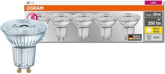 Doos 5 stuks Osram LED GU10 4.3W/827 36º 350lm niet dimbaar Ø5cm