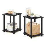 Furinno Simplistic salontafel, bijzettafel, met 2 niveaus, set van 2, Americano/zwart