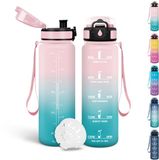 Unyqoos® Rose bouteille pour enfants avec marqueur de temps et fermeture étanche