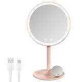 EMKE Make-upspiegel met verlichting, oplaadbare tafelspiegel, make-upspiegel, 1/3x vergroting, touch-schakelaar en geheugenfunctie, automatische uitschakeling (roze)