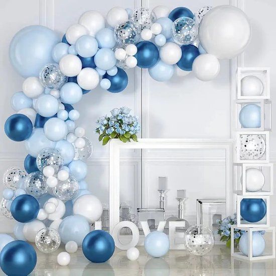 FeestmetJoep® Ballonnenboog Blauw / Zilver - 104-delig ballonnenpakket