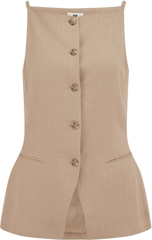 WE Fashion Dames THE LINEN GILET Beige Linnenmix Mouwloos Casual Loose Fit Vrouwen Maat 44